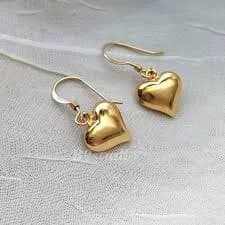Gold Heart Earrings, Minimalist dainty puffy heart dangle earrings, jewelry gift for her, silver cute heart earrings