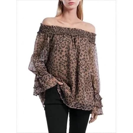 Women's Off Shoulder Leopard Print Chiffon Top