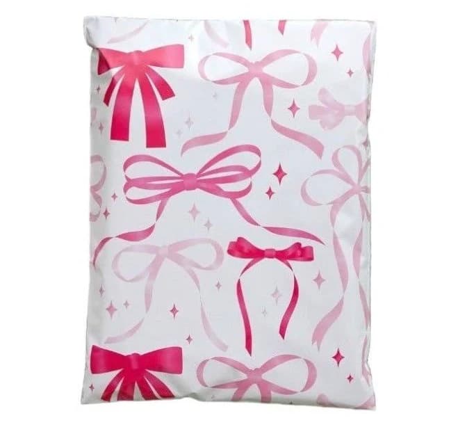 Pink Bow Poly Mailers Size 7.5x10.5 Shipping Bags - Shipping In Style 25 Pack