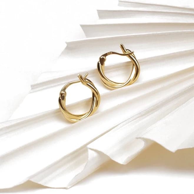 Dainty Gold Interwoven Hoop Earrings in 925 Sterling Silver