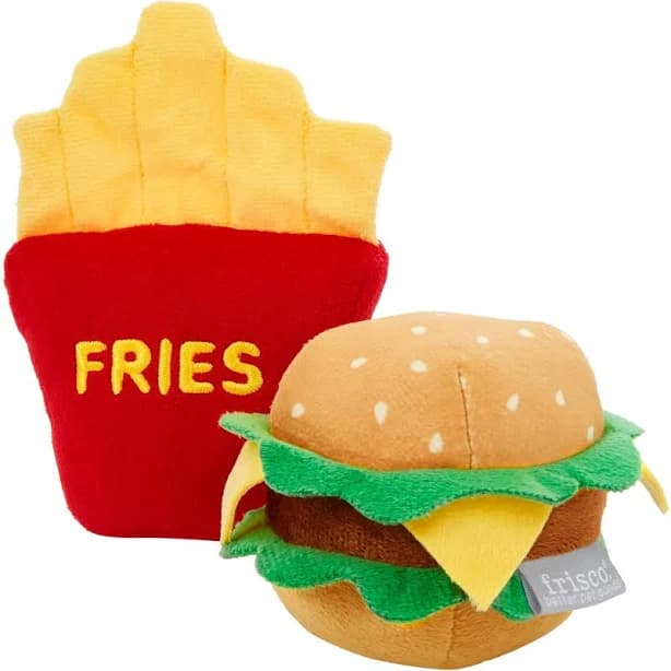 Frisco Plush Squeaking Burger & Fries Dog Toy 2-Pack