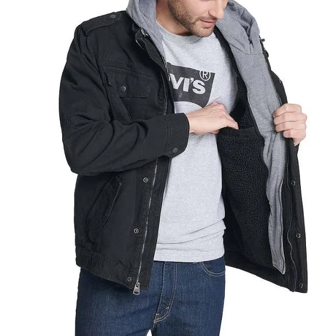 Levi's Men's Washed Cotton Sherpa-Lined Hooded Trucker Jacket