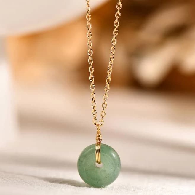 Gold & Silver Finish Jade Donut Gemstone Necklace