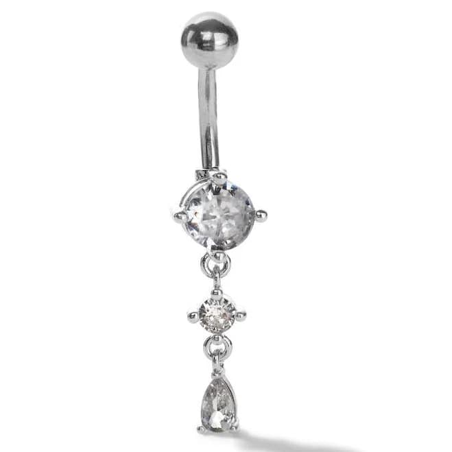 14g Stainless Steel CZ Teardrop Dangle Belly Button Ring
