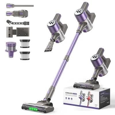 Teendow Cordless Stick Vacuum Cleaner, 300W brushless motor,Lightweight Stick Vacuum Cleaner for Hardfloor, Pet Hair and Carpet