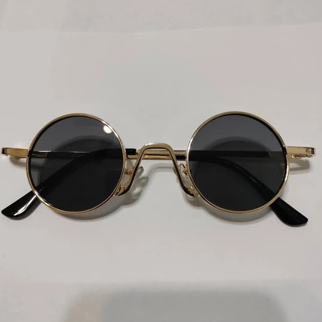 STYLISH ROUND UNISEX SUNGLASSES GOLD METAL FRAME DARK LENSES