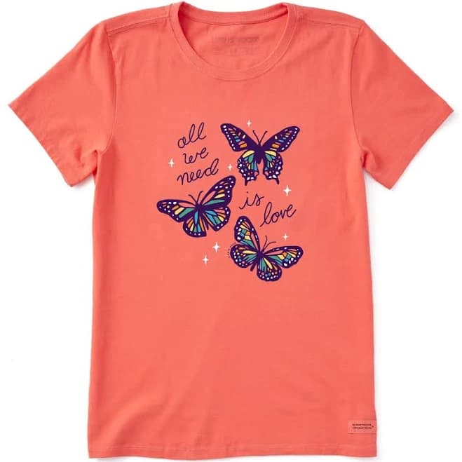 Life Is Good Women's All We Need Is Love Butterflies T-Shirt