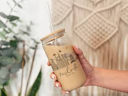 16oz Nashville Water Mug, Water Bottle, Nashville Skyline Glass With Lid and Straw or Without, Bamboo Lid, Tempered Glass, BPA Free - Etsy
