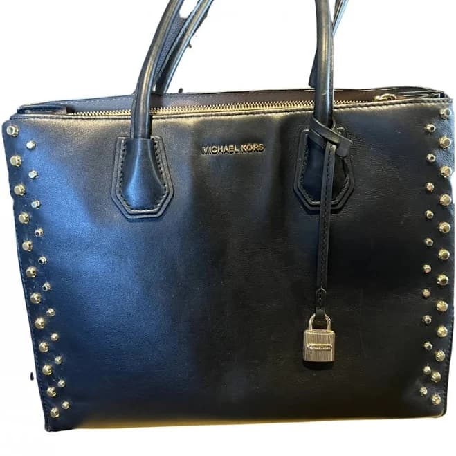 Michael Kors Large Mercer Stud Leather Tote Bag, Black