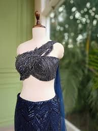 Noir Gleam Blue Sequin Crop Top Skirt Set