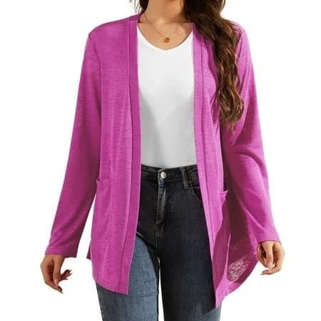 Women's Open-Front Long Sleeve Lightweight Cardigan with Pockets
