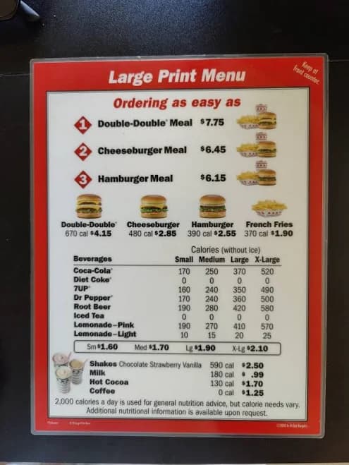 In-N-Out Burgers Menu Laminated + 2 Paper Hats