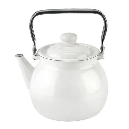 Novomoskovsjka Posuda Pure White Enamel Kettle 3.7 Qt Enameled Steel Stovetop Kettle Vintage Tea Pot for Stove Top Enamelware Kitchen Teapot