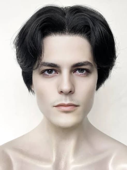 Jet Black Straight Lace Front Synthetic Men's Wig LF6091