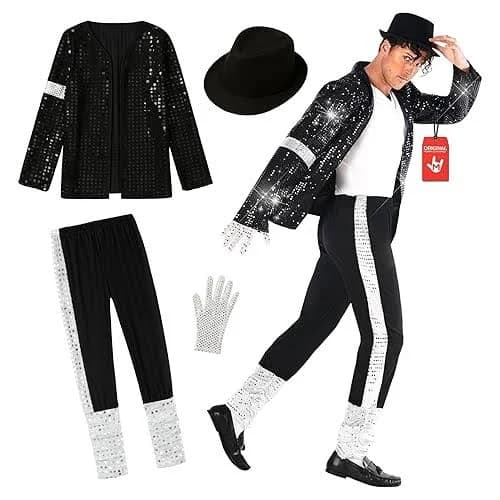 Morph - Jackson Costume Michael Adult - MJ Outfit - King Of Pop Glove - 90s Fancy Dress costume - 80s Fancy Dress Men