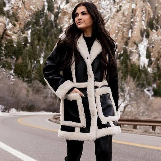 Faux Fur Trim Leather Aviator Jacket