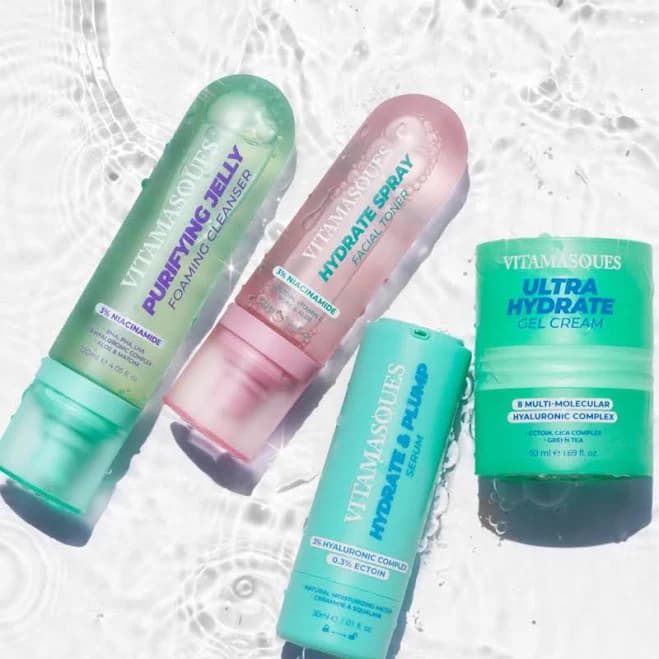Vitamasques Hydration Skincare Set | 4-Piece Bundle for Dry & Sensitive Skin | 7-Day Deep Hydration Solution | Made in Korea, Dermatologist Tested,