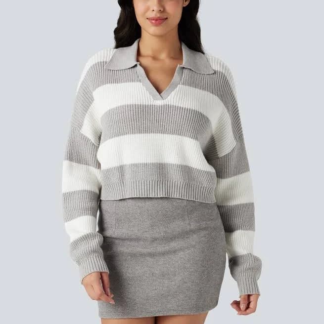 Halara V-Neck Long Sleeve Stripe Sweater