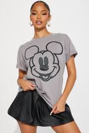 Mickey Mouse Embroidered Graphic Tee - Charcoal | Fashion Nova
