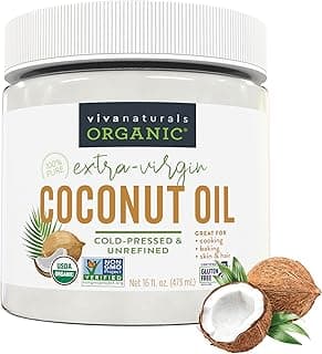 Viva Naturals Organic Coconut Oil, 16 fl oz – Unrefined, Cold-Pressed Extra Virgin Coconut Oil, USDA Organic & Non-GMO, Natural Cooking Oil, Hair Oil & Skin Oil
