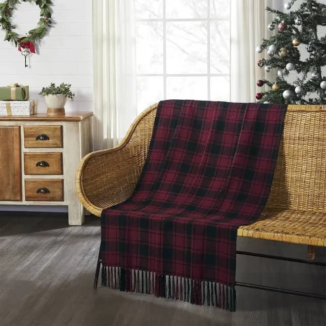 VHC Brands Cumberland Red Black Plaid Woven Throw
