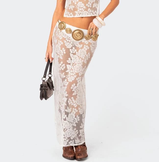 Edikted Women's Bess Sheer Lace Maxi Skirt