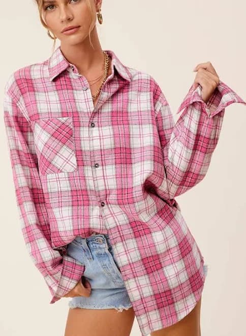 Loose Fit Plaid Button Down Shirt
