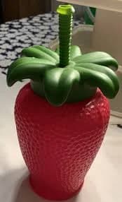 Vintage Plastic Strawberry Shaped Sip Cup With Straw Island Theme Decoration