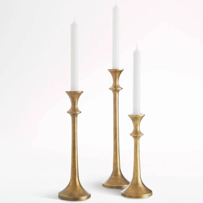 Crate & Barrel Emmett Antique Brass Taper Candle Holders