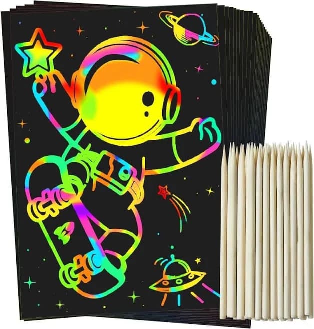 Rainbow Scratch Paper Art Set for Kids w/ Wooden Stylus