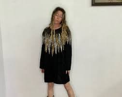 Vintage Silk Dress, Sequined, Beaded, Sparkly Top, Made in India, Black Gold, Feathers, Dreamcatacher, Christmas Gift, Special Event, Silver - Etsy