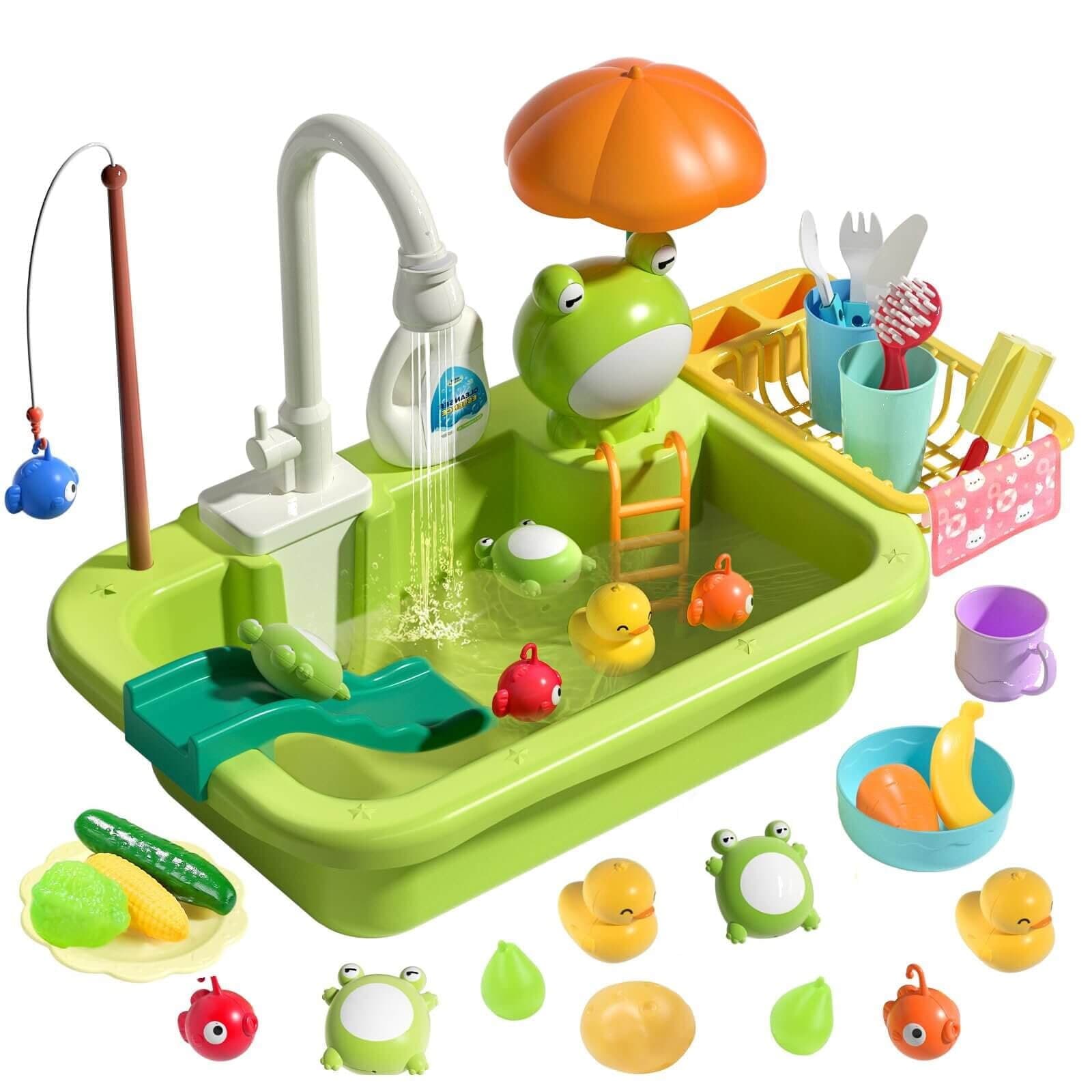 Kitchen Sink Playset with Running Water, Electric Faucet, Dishwasher Role Play, Floating Fishing Toys - Walmart.com