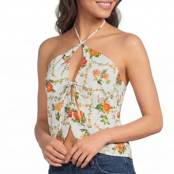 Line and Dot Anisa Floral Print Halter Neck Poplin Top