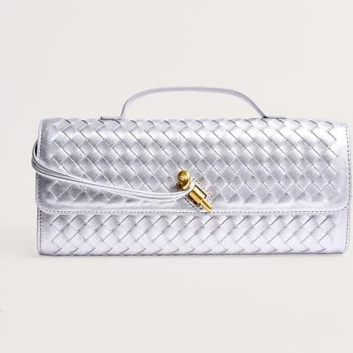 The Rose Metallic Weave Rectangle Clutch Bag