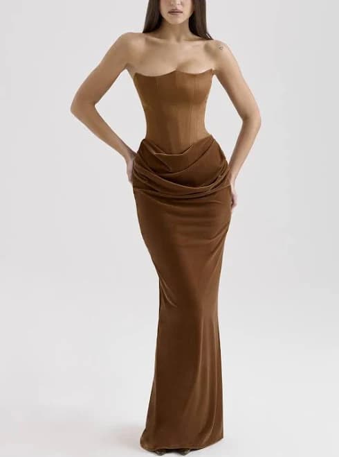 Persephone Velvet Strapless Corset Maxi Dress