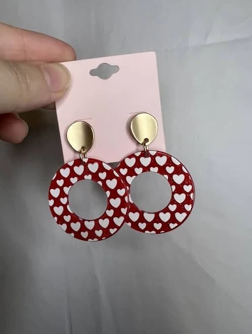 Heart Red/white/gold Dangle Earrings