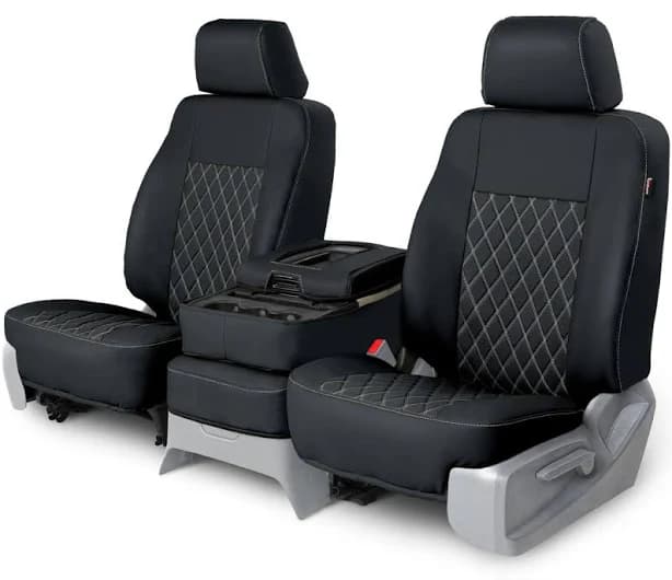 Leatherette Custom Seat Covers (18 Colors) - Black with White Diamond Stitching