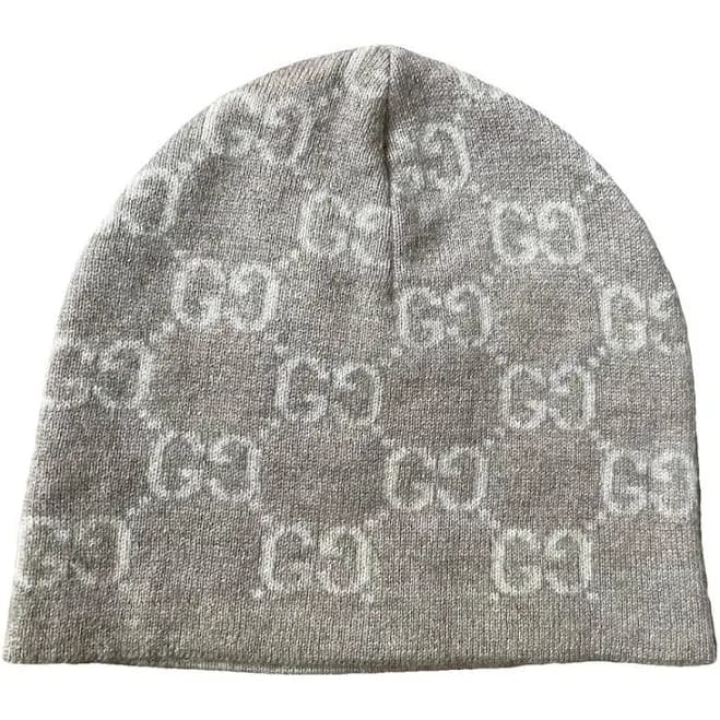 GUCCI Beige Cashmere GG Monogram Beanie Hat