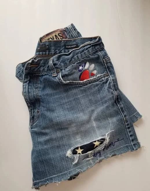 Dog Mom Upcycled Embroidered Denim Shorts