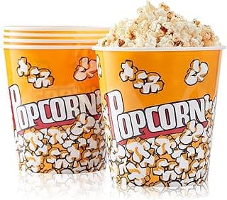 Plastic Popcorn Containers Retro Style Reusable Popcorn Buckets for Movie Night 7.1”x7.1”x5.1” (5 Pack)…