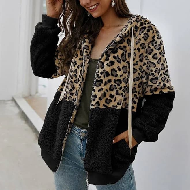 Hooded Leopard Zipper Sweatshirt