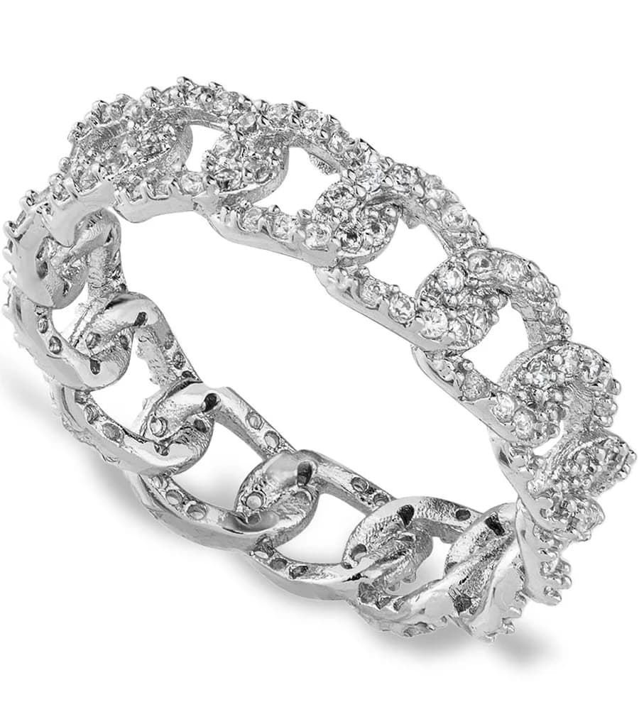 Kenneth Jay Lane Pavé CZ Silver Chain Link Ring