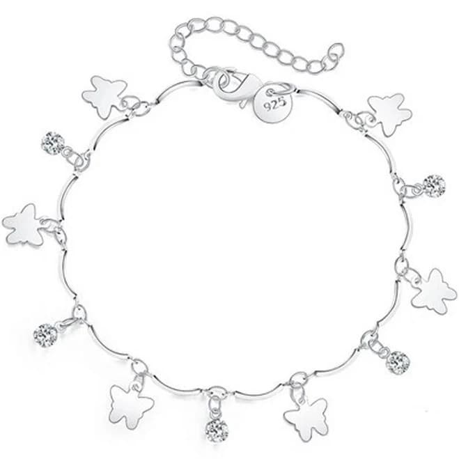 Sterling Silver Plated Crystal Butterfly Chain Bracelet