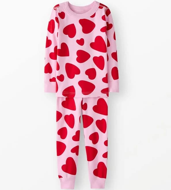 hanna andersson Artful Hearts On Pink Valentine's HannaJams Pajama Set in 100% Organic Combed Cotton Toddler Girls'