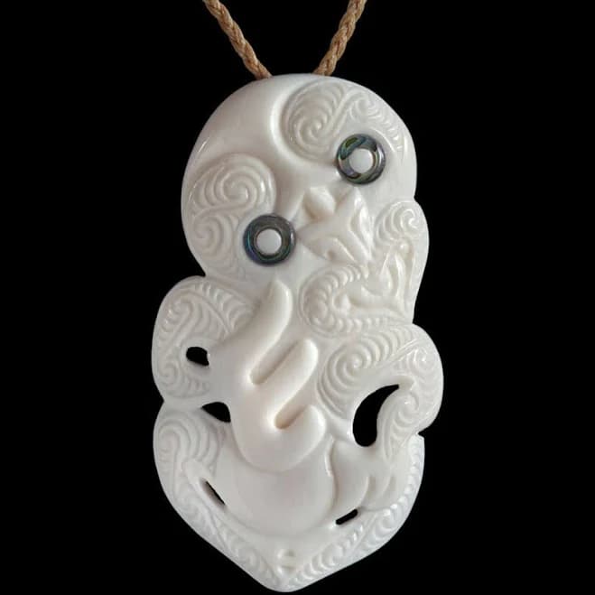 Maori Tiki Bone Carving Necklace