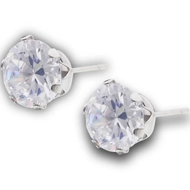 9mm Round Simulated CZ Solitaire Stud Earrings