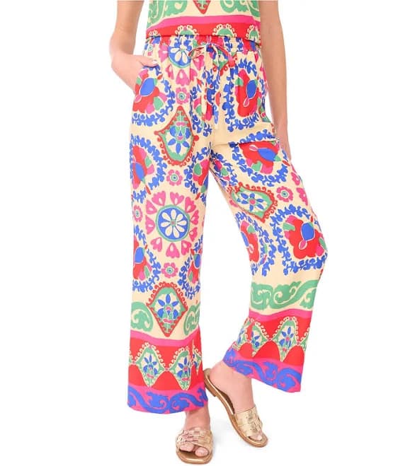 Vince Camuto Women's Floral Print Wide Leg Pants with Drawstring