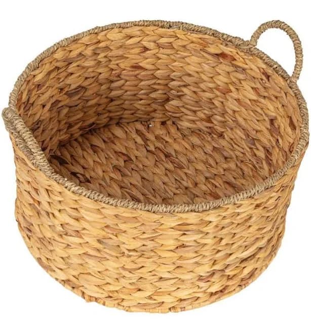 Household Essentials Round Handwoven Water Hyacinth and Seagrass Basket with Handles