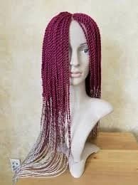 Handmade 22 to 24" Braid Twist Wig with lace fabric color Red Creme