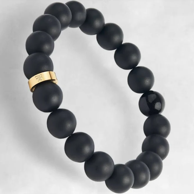 Forge & Foundry Men's 18K Gold-Plated Onyx Beaded Bracelet